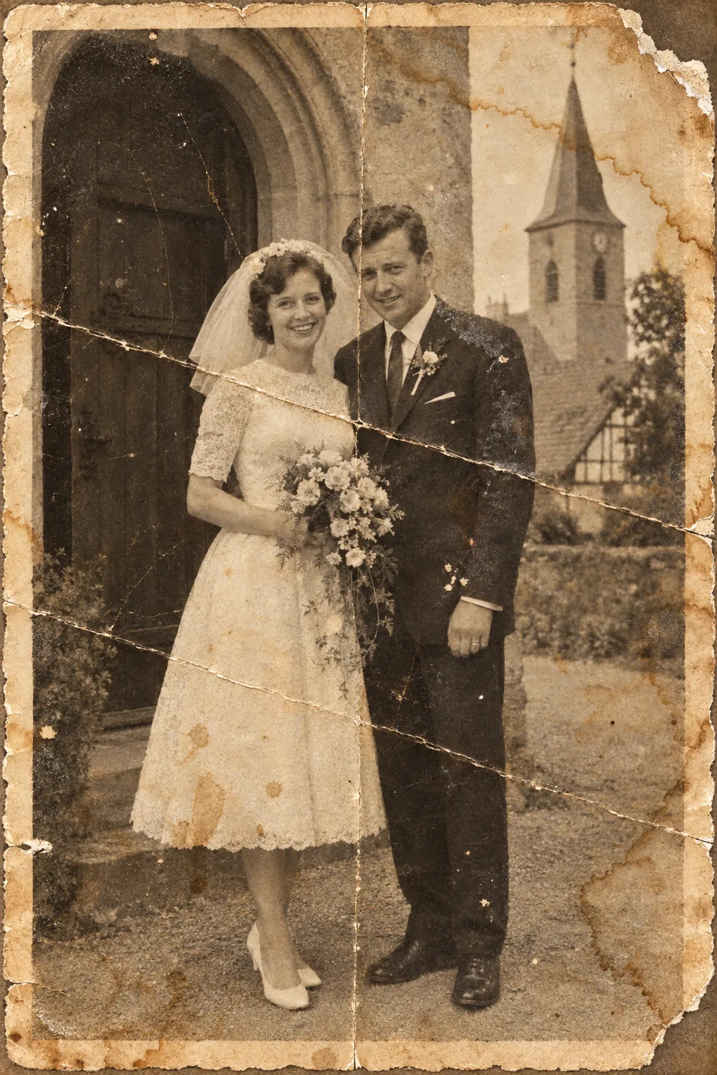 Hochzeitsfoto 1961, beschädigt