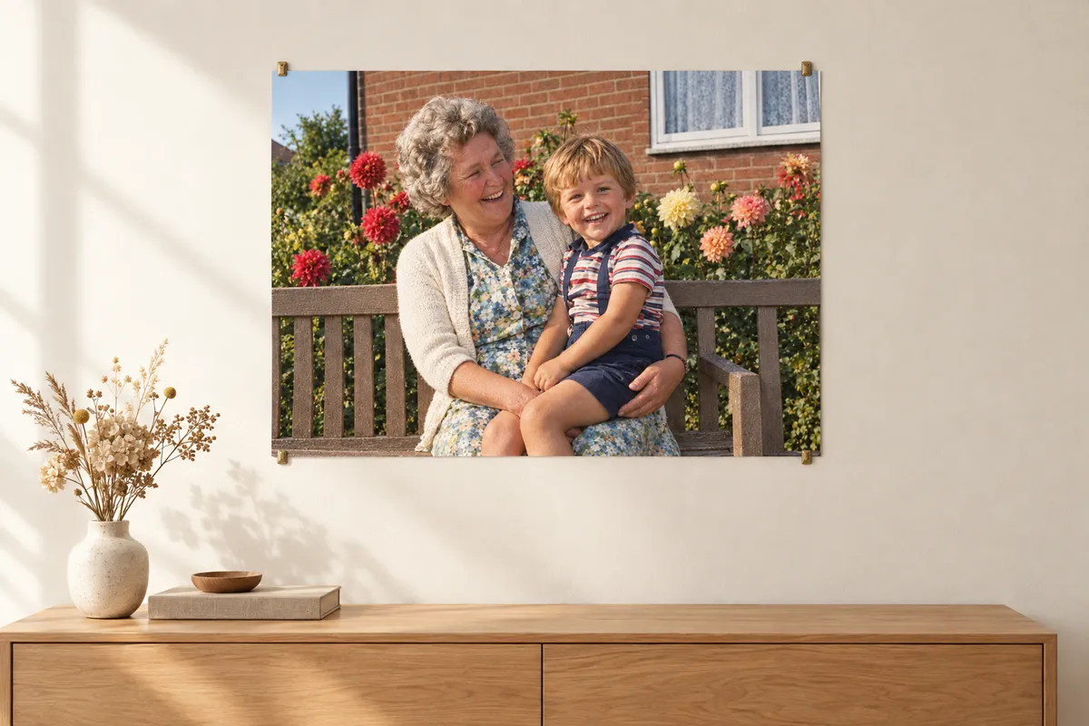 Restauriertes Foto als Poster an der Wand